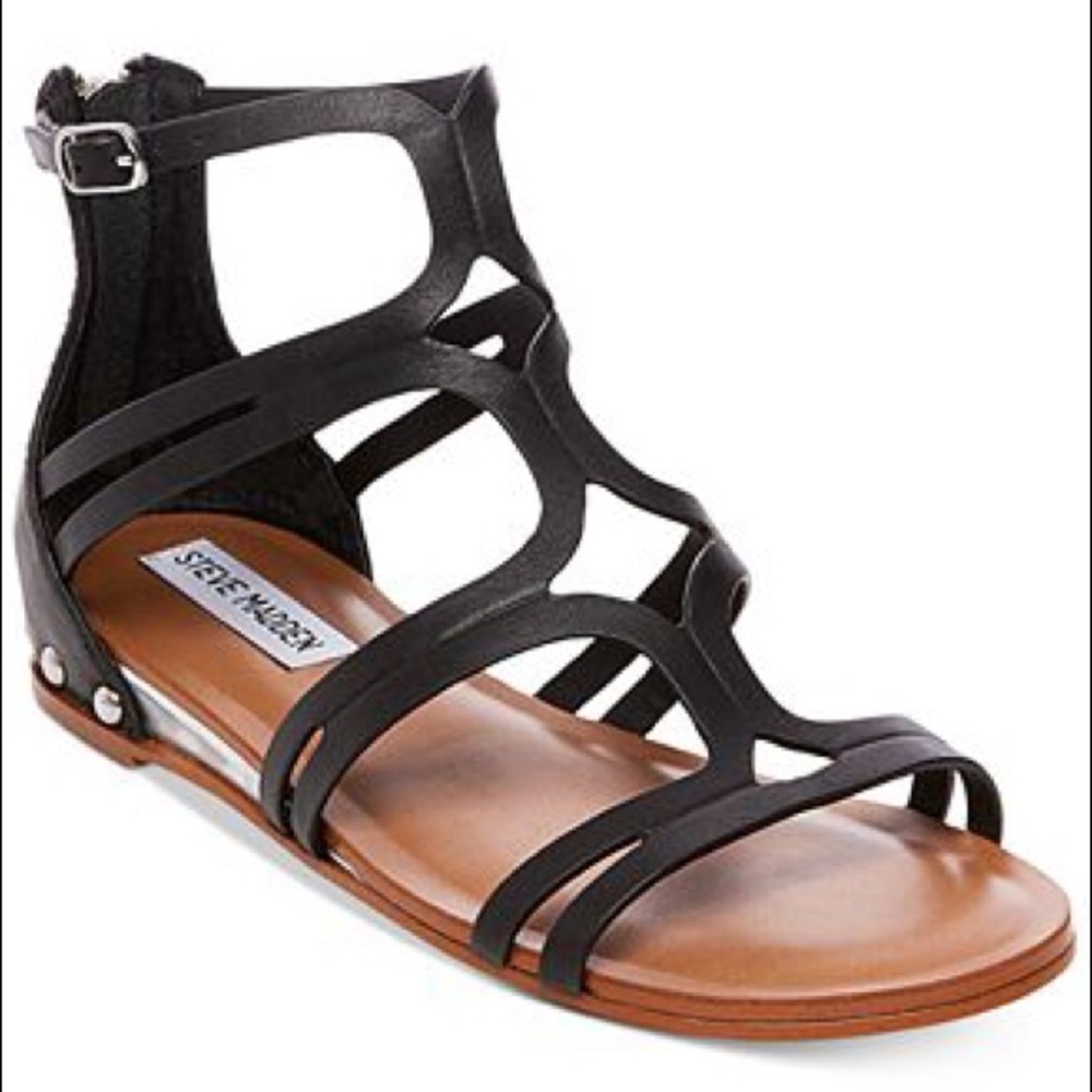Steve Madden Delta Black Leather Sandal